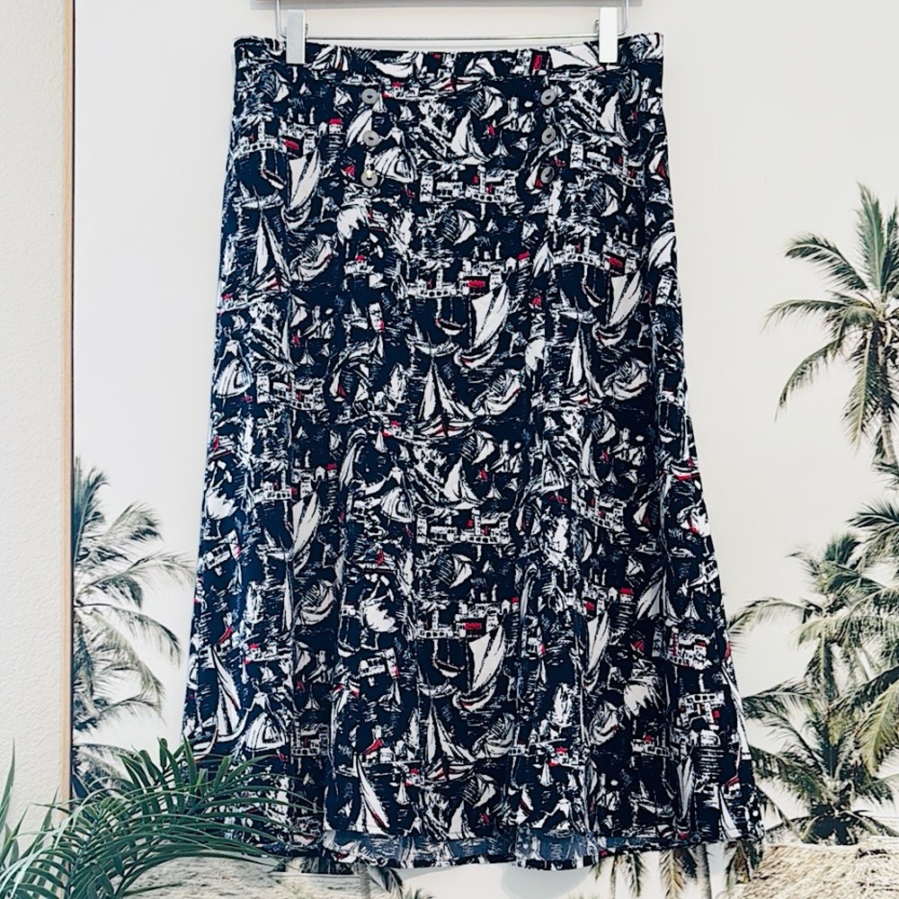 Christopher & Banks Sailboat Nautical Print Navy & White Boat Skirt